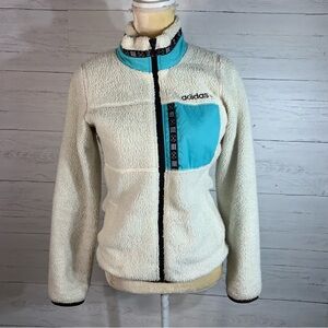 Adidas Neo Fuzzy teddy bear fleece jacket white/blue size XS US womens